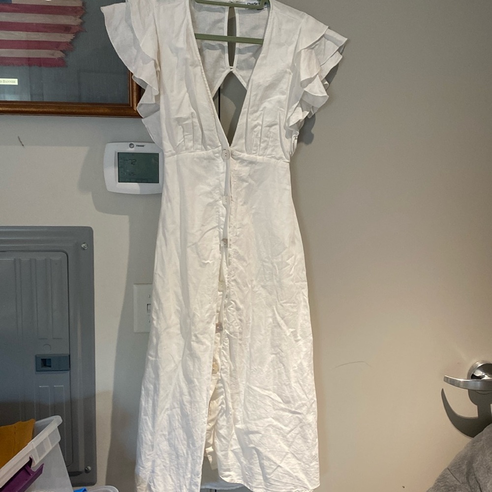 Anthropologie - white linen midi dress